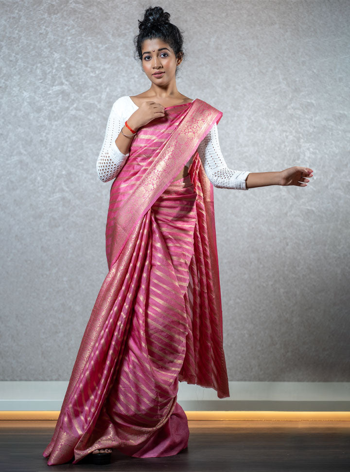 Pink stripped ethnic designer saree