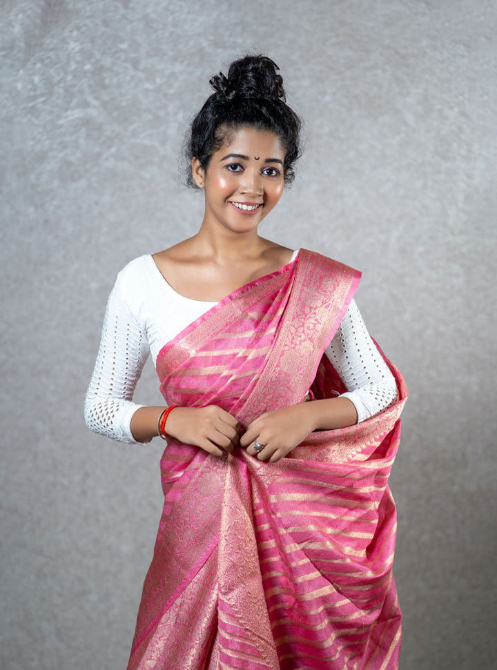 Pink stripped ethnic designer saree